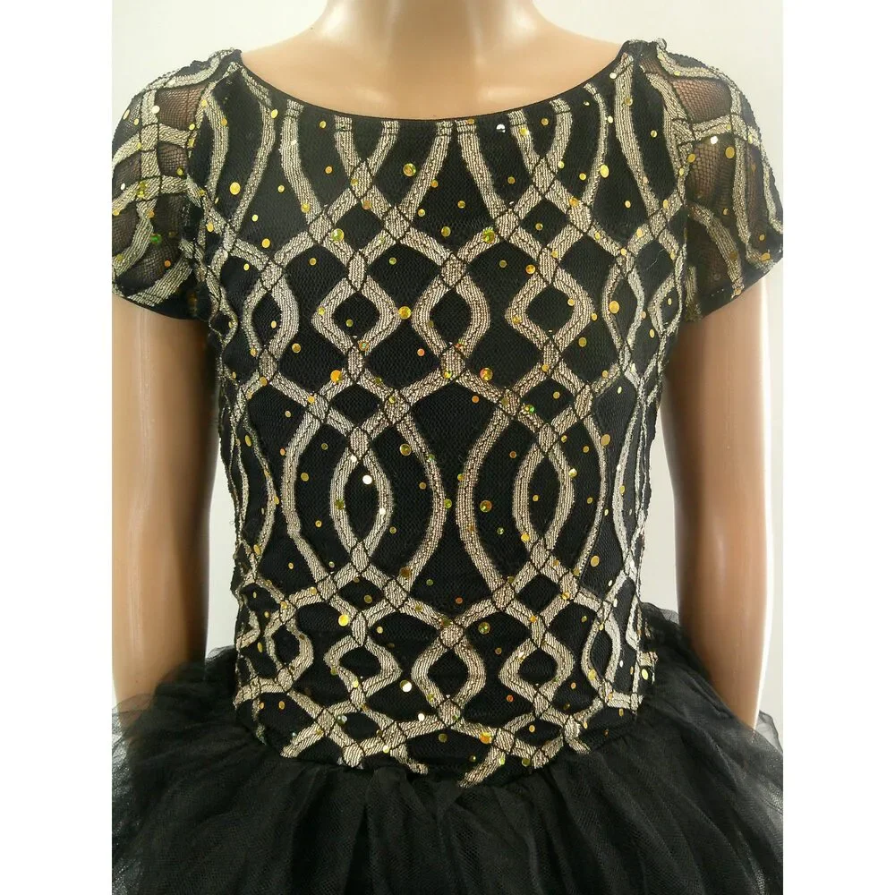 Pre-Owned Dance Costume Ballet Medium Child Gold Revolution Geometric Tutu YAGP